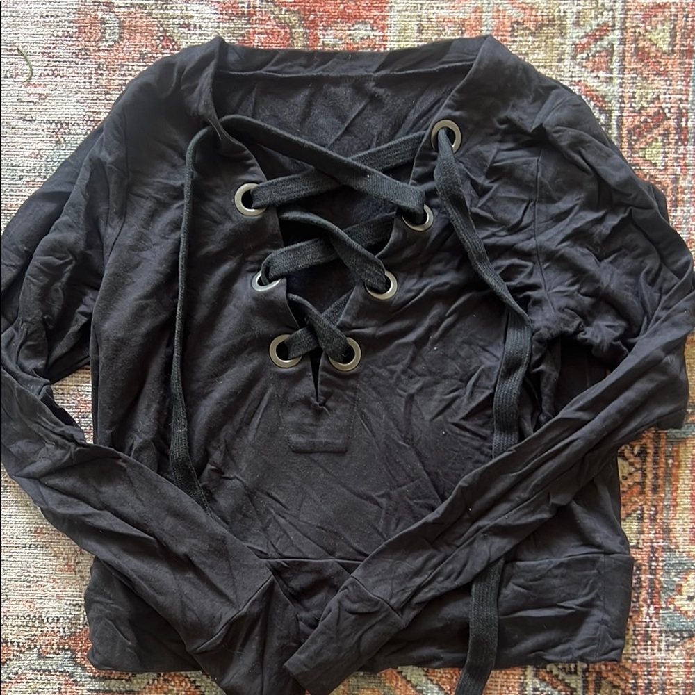3 pieces- ALO jacket, mesh crop pullover, and front lacing crop top, size small - Picture 4 of 4